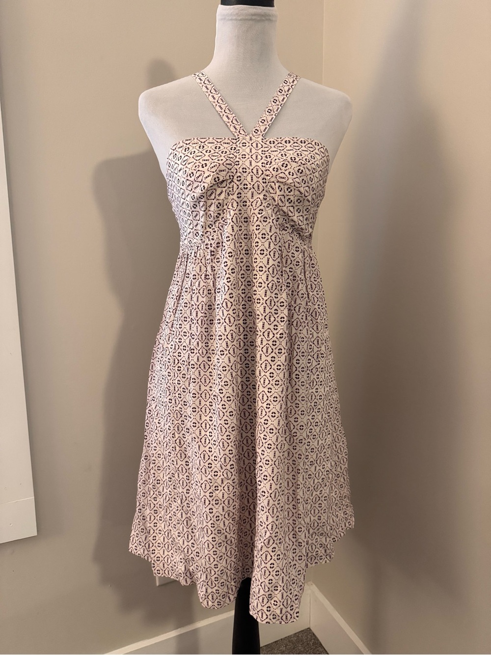 Madewell 100% Silk Geometric Print Halter Sundress Size 4 NWT